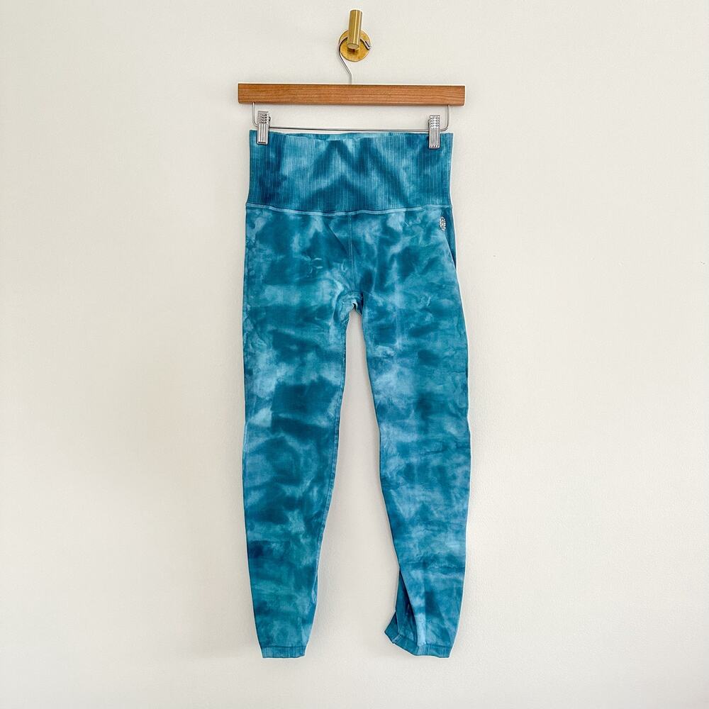 Free People Good Karma Tie Dye Yoga Leggings in Blue Peacock - Picture 2 of 8